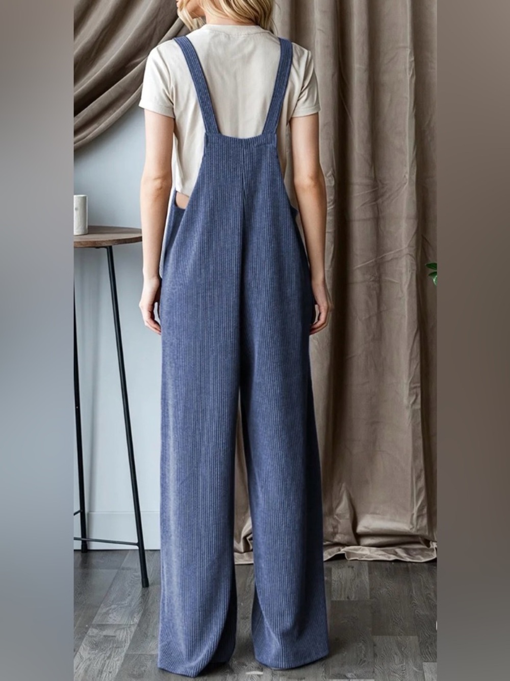 Women's Casual Jumpsuit Ribbed Front Pockets Loose Overalls One Piece - Picture 2 of 3
